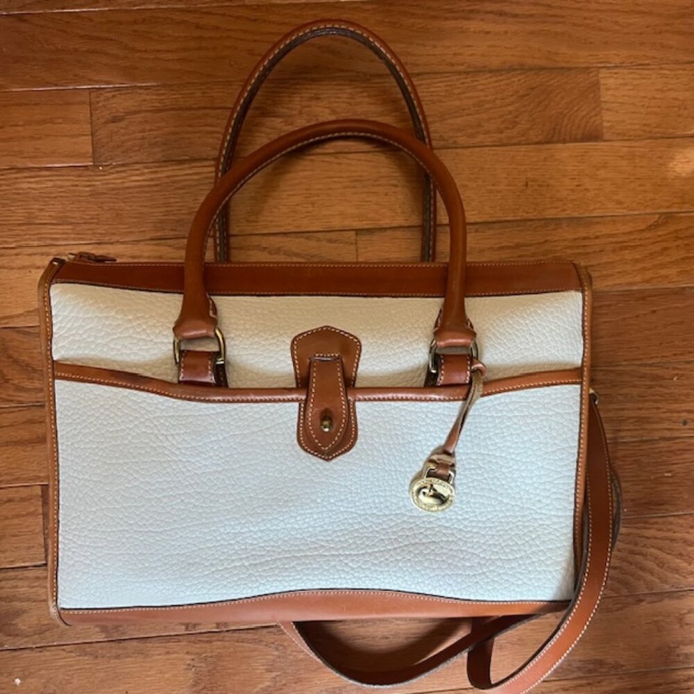 Dooney & Burke Vintage White Tan leather trim Satchel